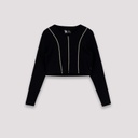 T-shirt crop côtelé femme manches longues avec flat lock