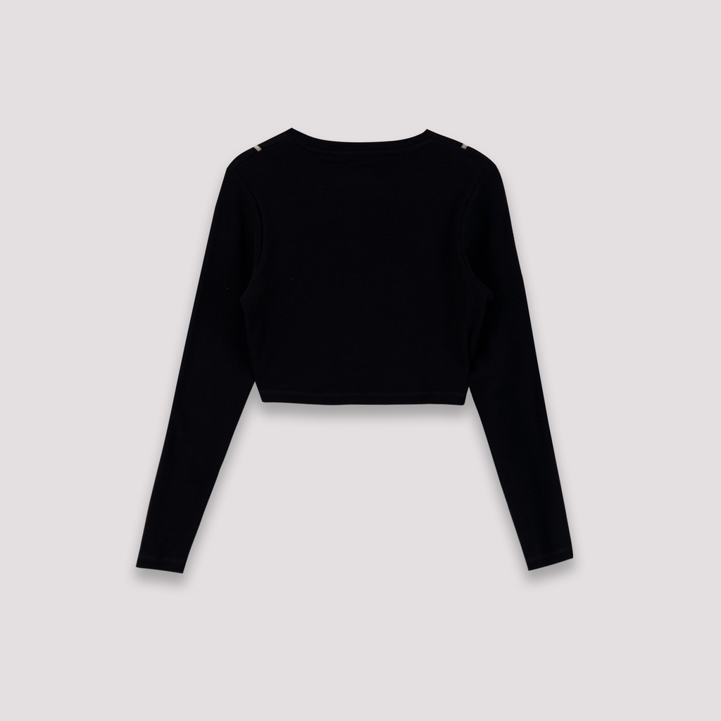 T-shirt crop côtelé femme manches longues avec flat lock