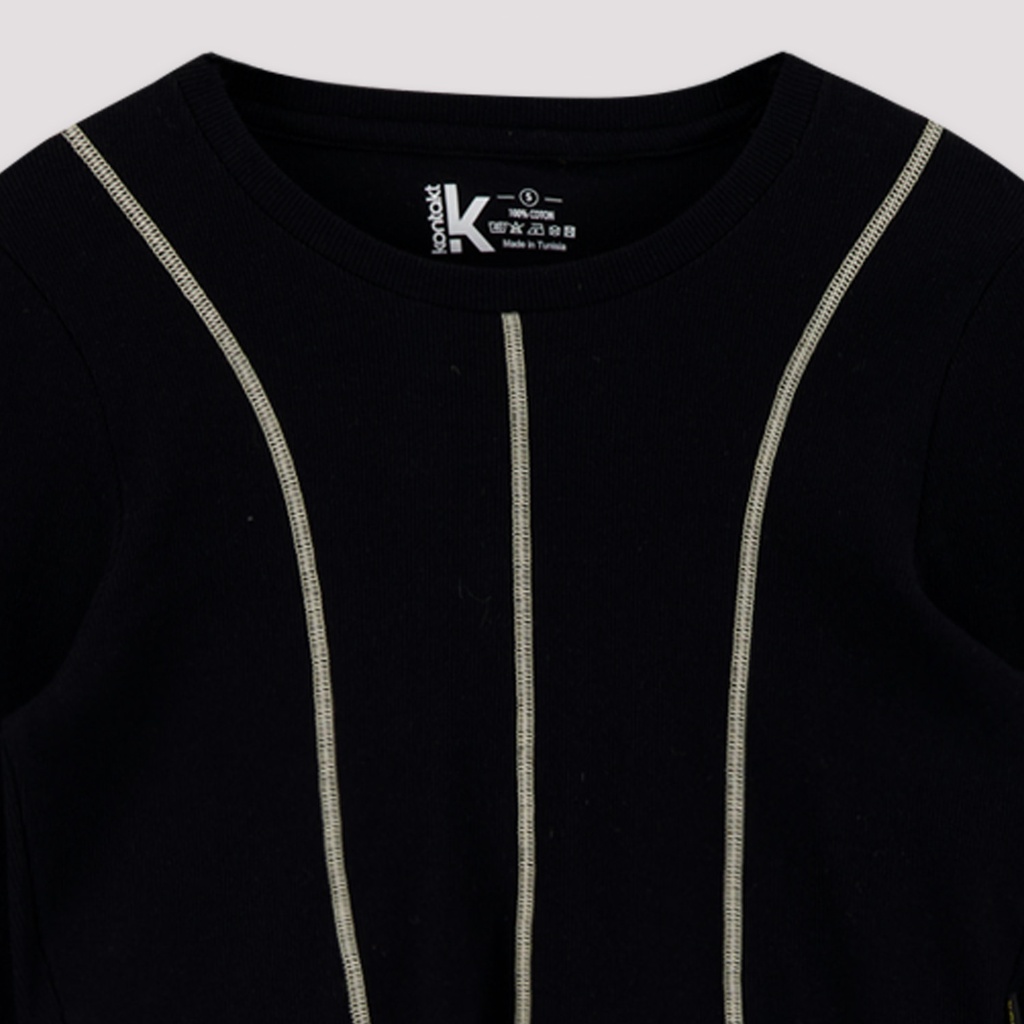 T-shirt crop côtelé femme manches longues avec flat lock