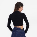 T-shirt crop côtelé femme manches longues avec détail cut out