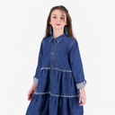 Robe chemise fille a volants en jeans