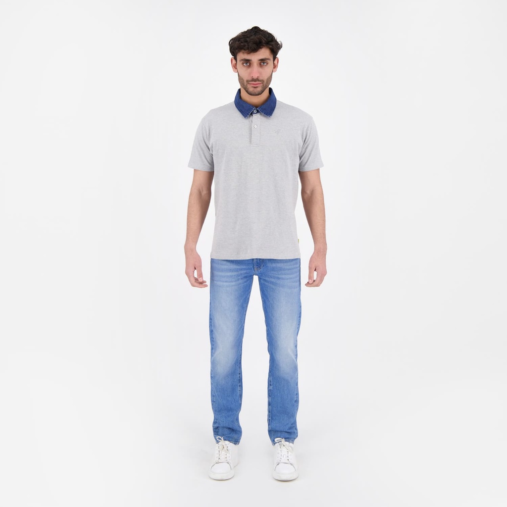 Polo homme manches courtes  avec col en denim