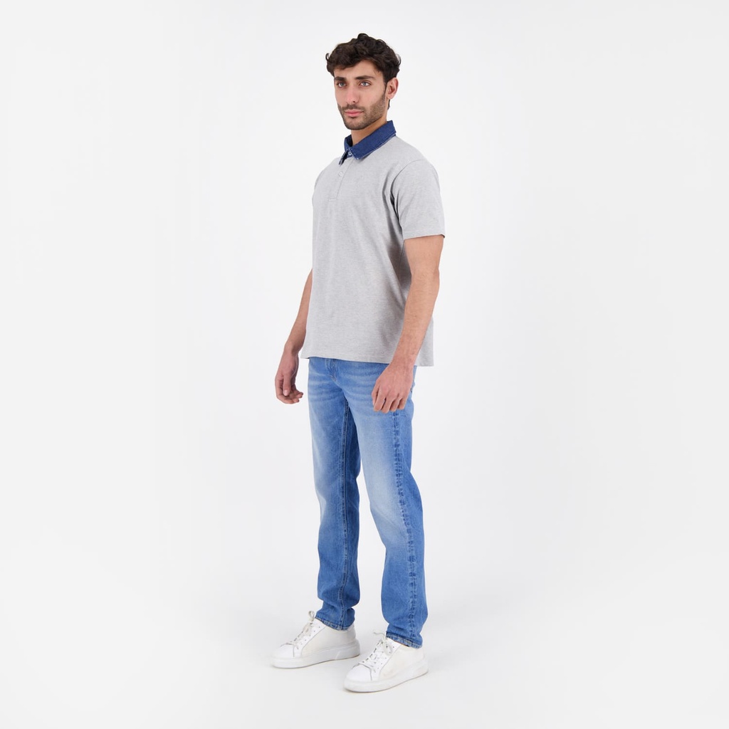 Polo homme manches courtes  avec col en denim