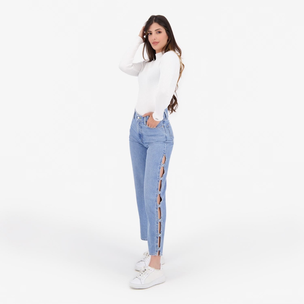 Ribcage femme avec passant croisée en jeans - RAYA 2.0