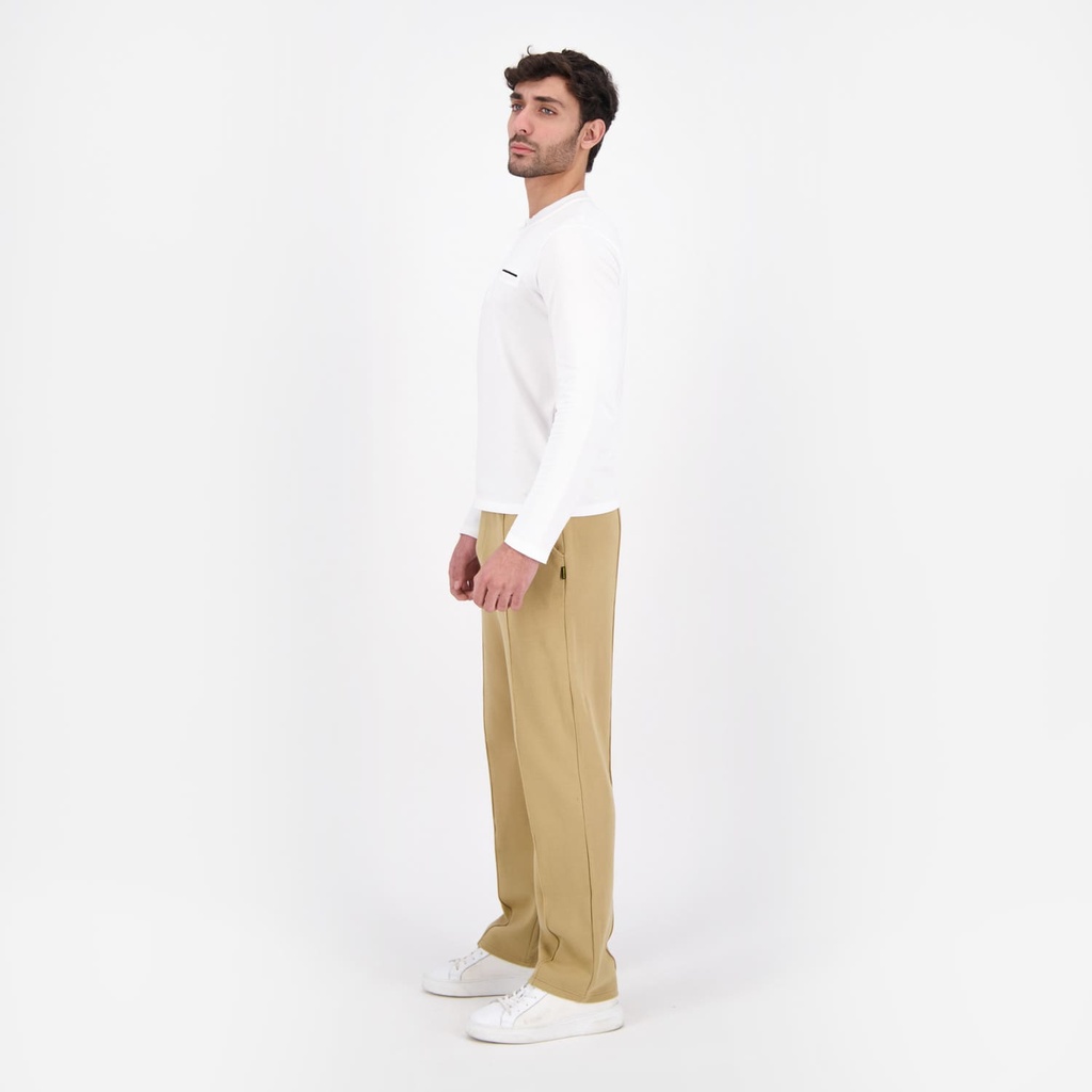 T-shirt homme manches longues col tunisien  et poche passepoilée