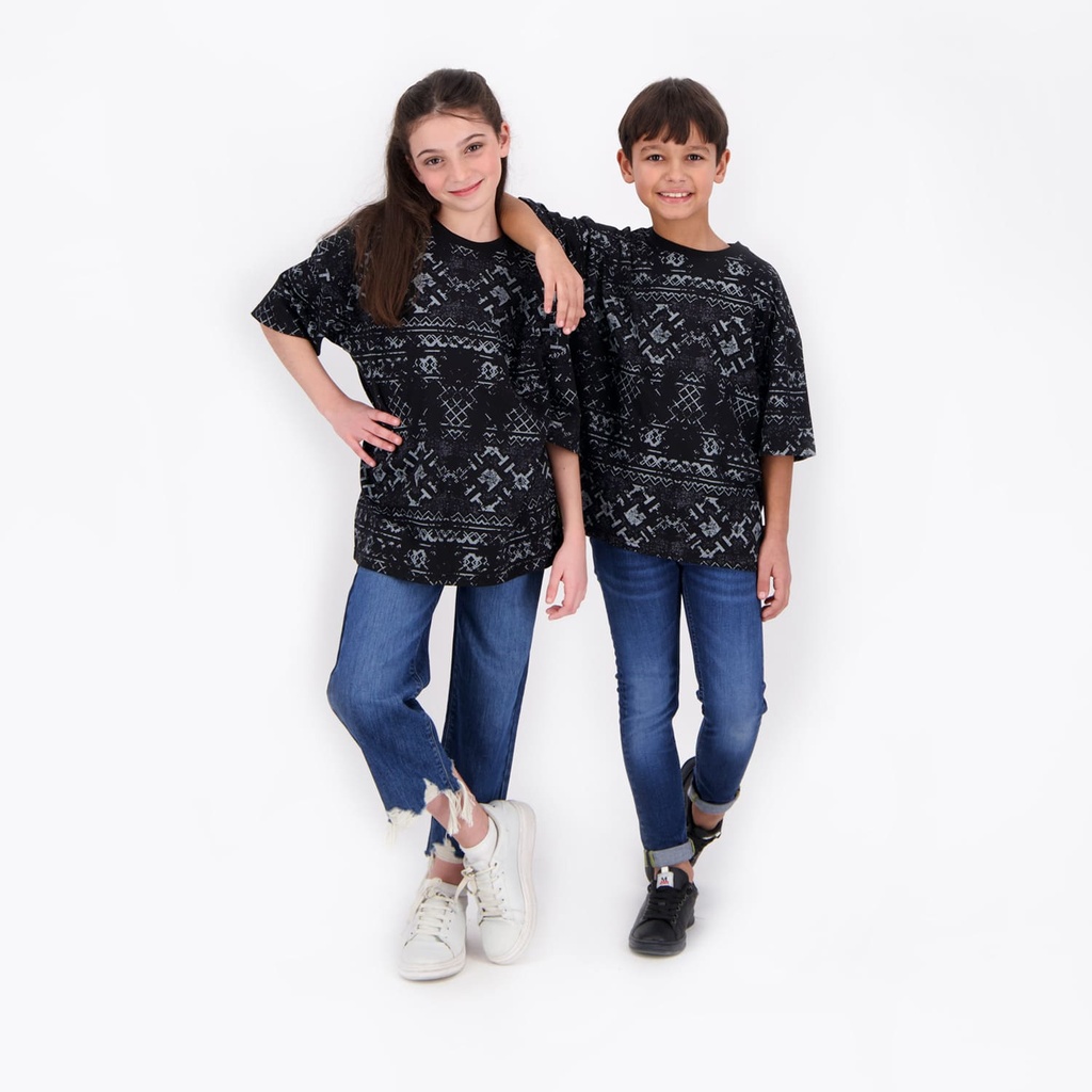 T-shirt oversized unisexe enfant manches courtes imprimé all over