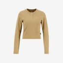 T-shirt côtelé femme manches longues avec patte boutonnage