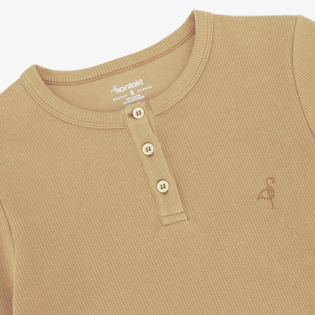 T-shirt côtelé femme manches longues avec patte boutonnage