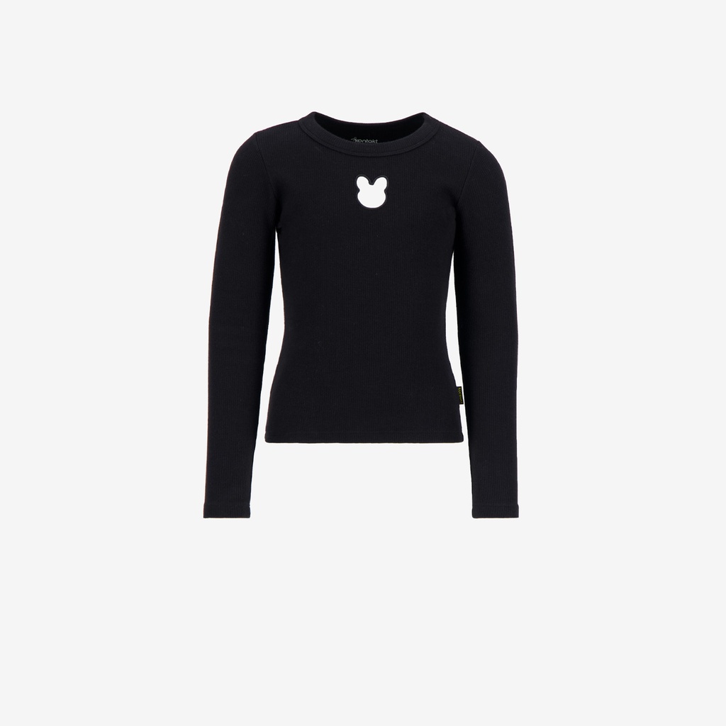 T-shirt côtelé fille manches longues  avec cut out lapin