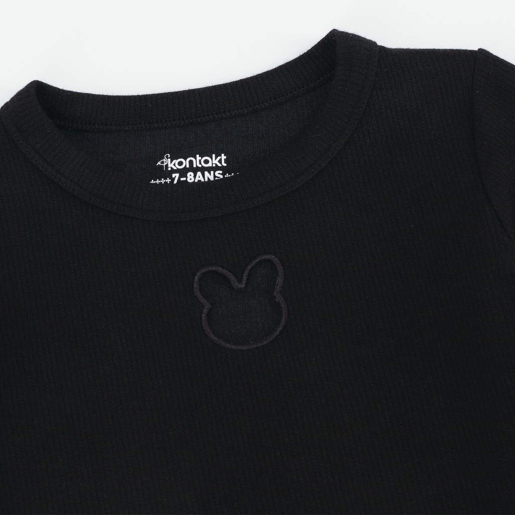 T-shirt côtelé fille manches longues  avec cut out lapin