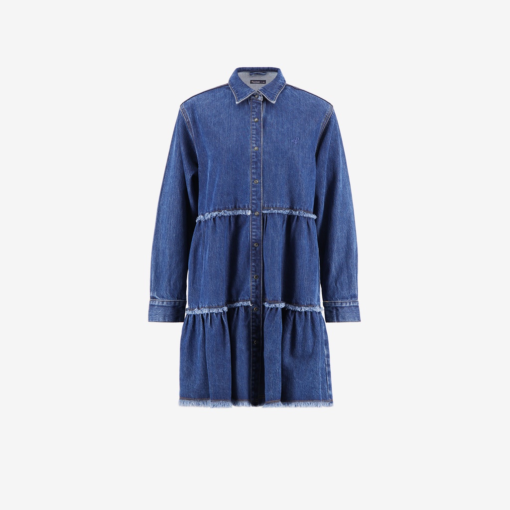 Robe chemise fille a volants en jeans