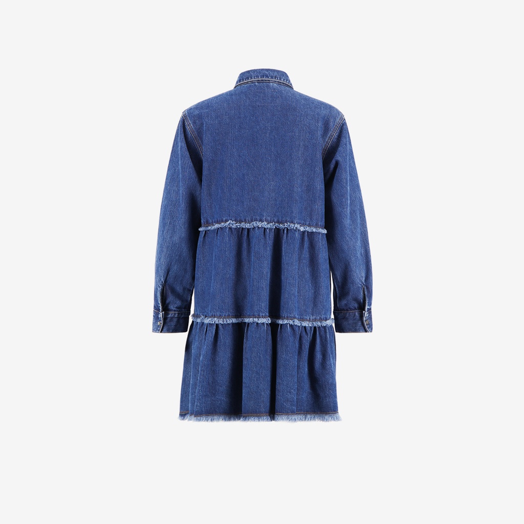 Robe chemise fille a volants en jeans