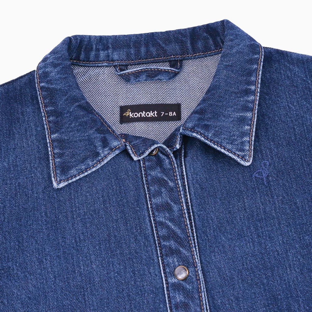 Robe chemise fille a volants en jeans