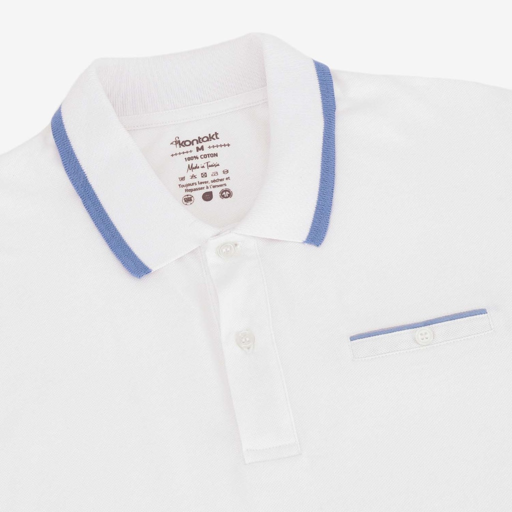 Polo homme manches courtes avec poche passepoilée