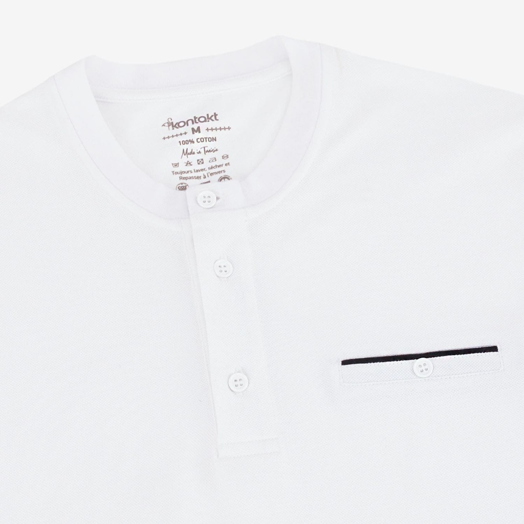 T-shirt homme manches longues col tunisien  et poche passepoilée