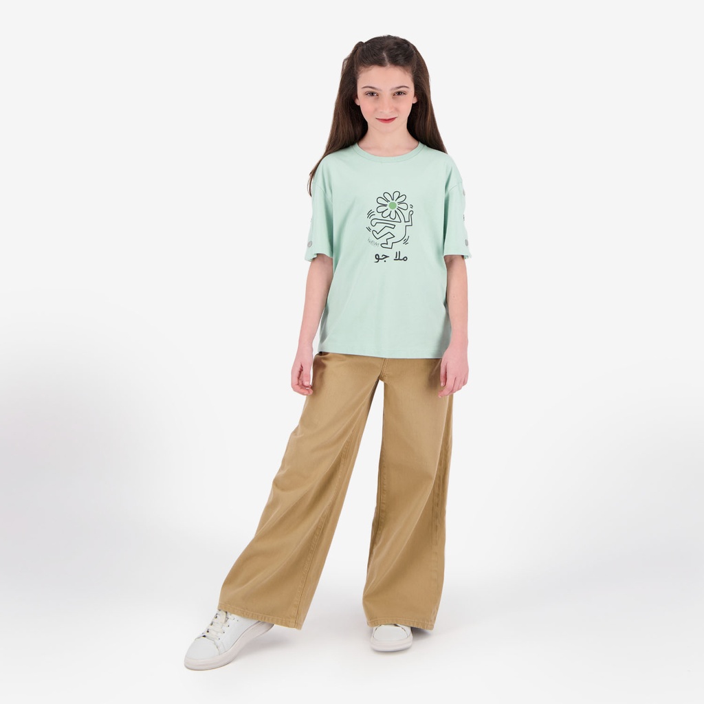 T-shirt fille manches courtes avec boutons pressions  ملا جو