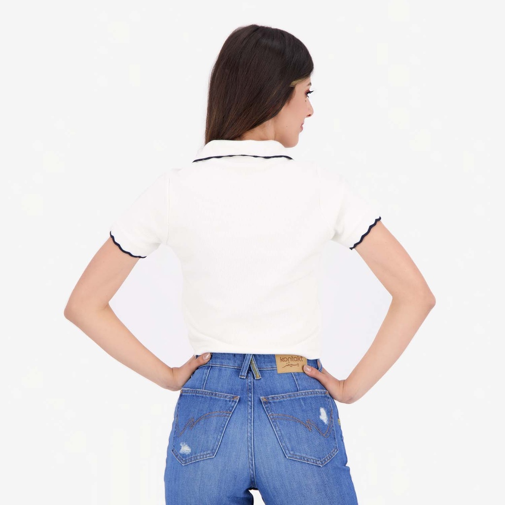 Polo côtelé femme manches courtes