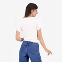 T-shirt côtelé femme manches à volant en chaine et trame