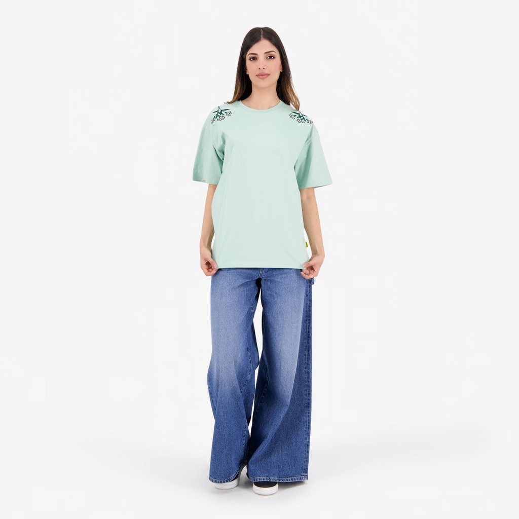 T-shirt oversized femme manches courtes FLEURS D'ŒILLETS