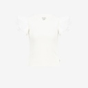 T-shirt côtelé femme manches à volant en chaine et trame