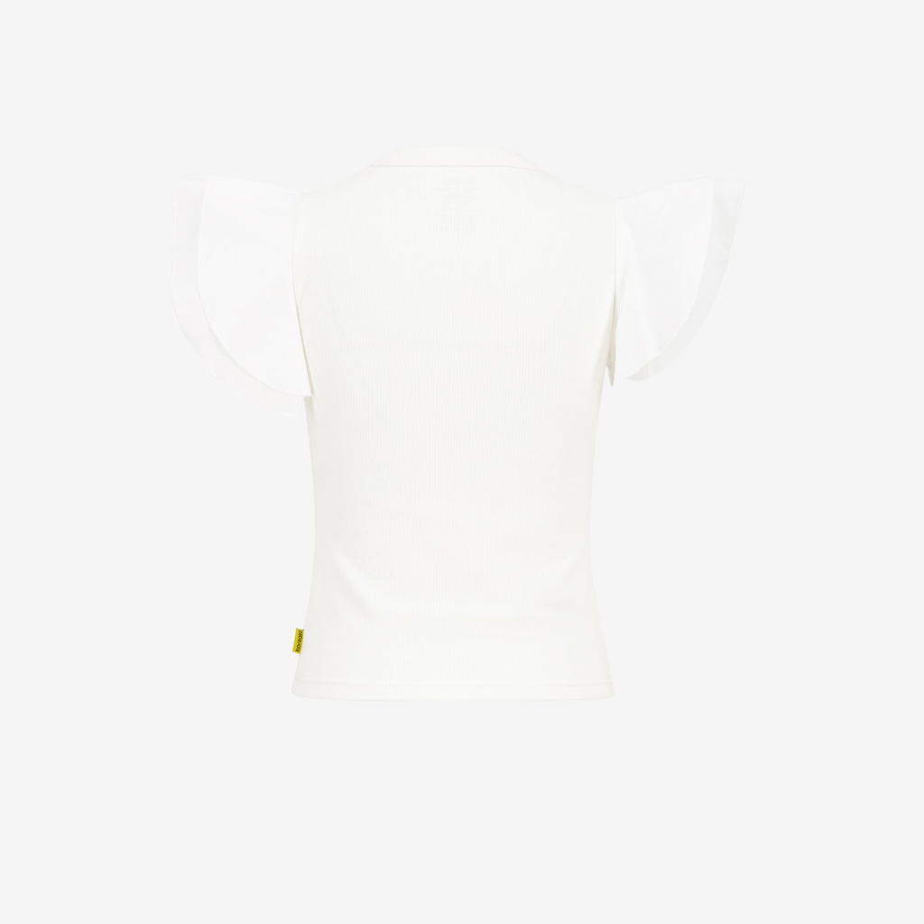 T-shirt côtelé femme manches à volant en chaine et trame