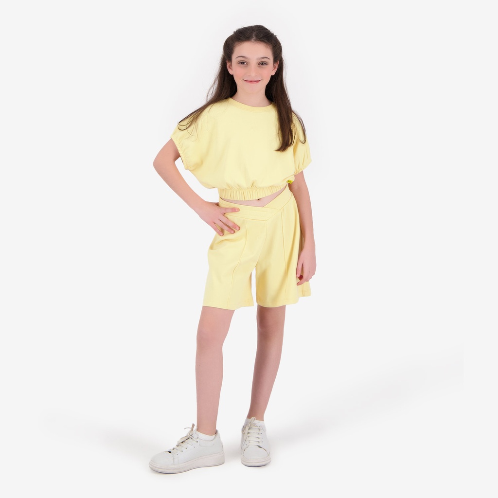 Sweat crop fille manches courtes avec détail elastique