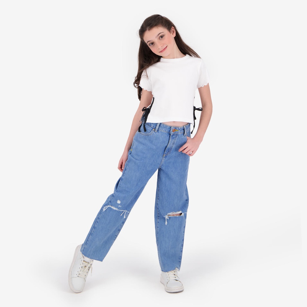 T-shirt fille manches courtes avec  noeuds sur le cotés