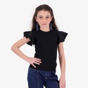 T-shirt côtelé fille manches à volant en chaine et trame