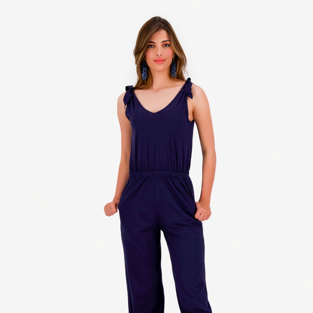 Combinaison femme col v avec élastique à la taille