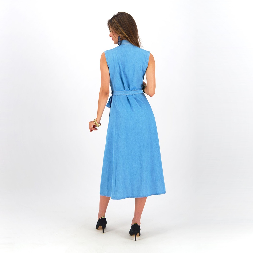 Robe chemise fluide femme sans manche en jeans- CYLINE