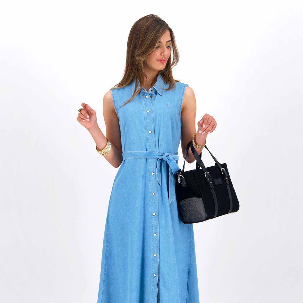 Robe chemise fluide femme sans manche en jeans- CYLINE