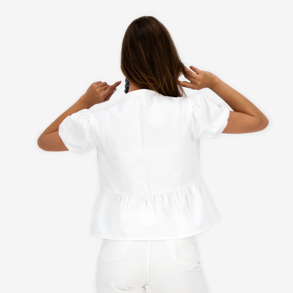 Blouse femme manches bouffantes avec noeuds sur le devant-TASNIM