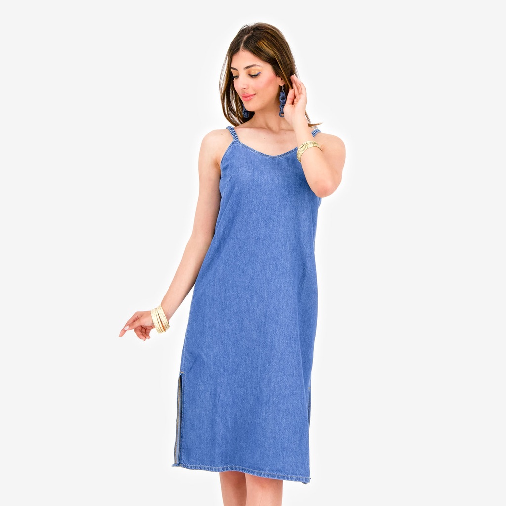 Robe bretelle fluide femme en jeans THANIA