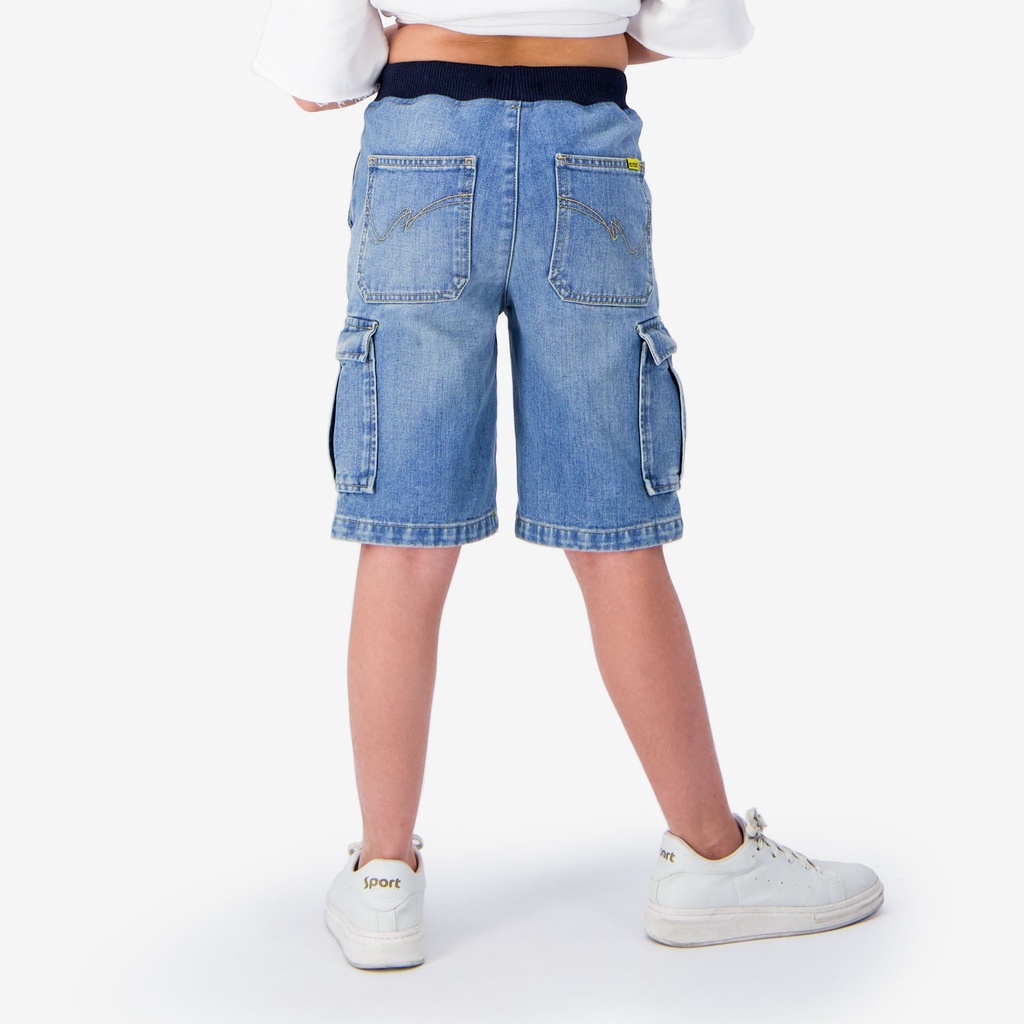 Bermuda cargo unisexe enfant en jeans avec rib