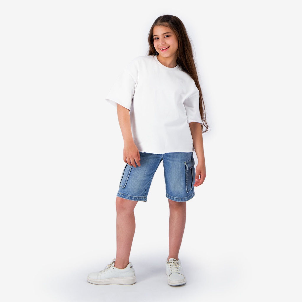 Bermuda cargo unisexe enfant en jeans avec rib