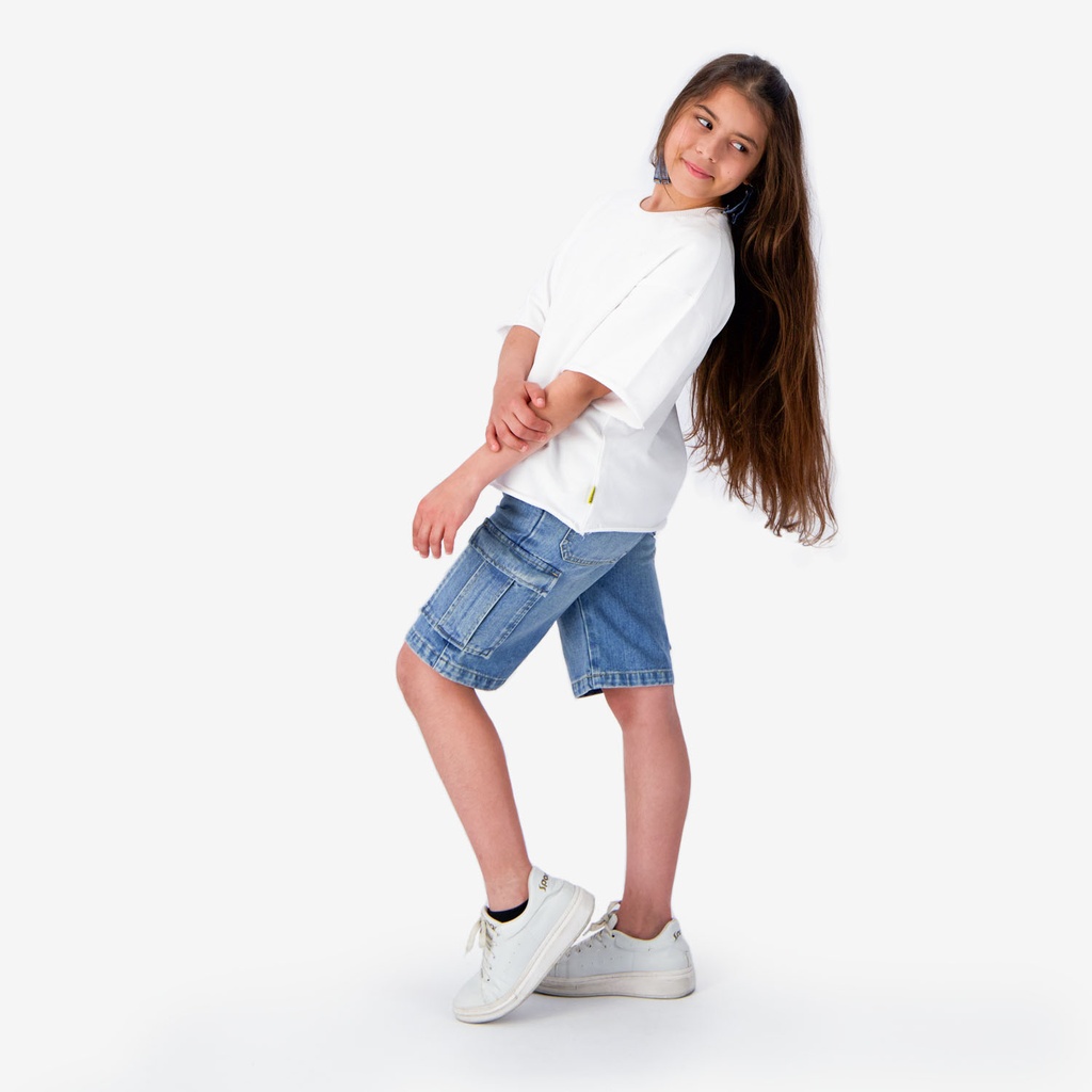 Bermuda cargo unisexe enfant en jeans avec rib