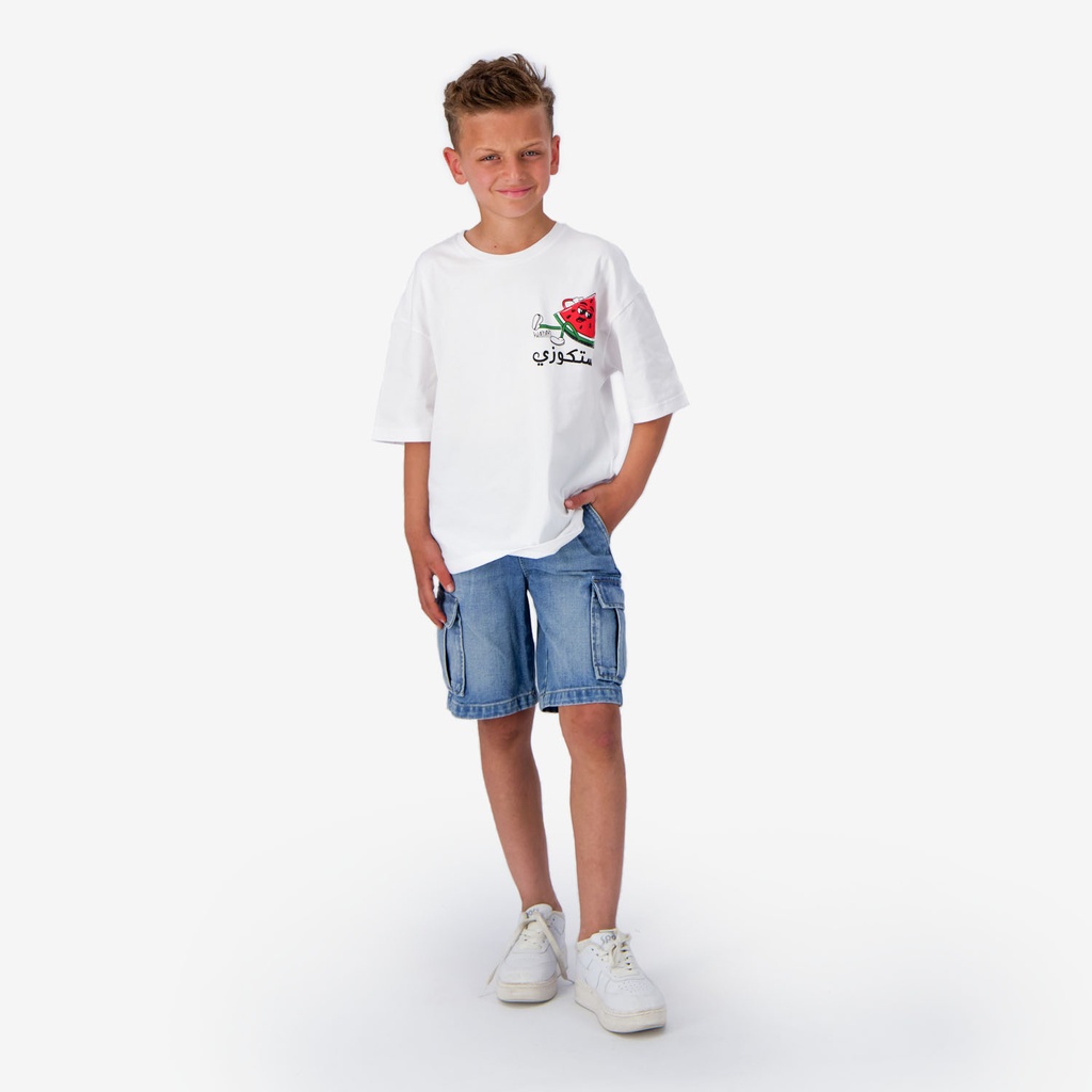 Bermuda cargo unisexe enfant en jeans avec rib
