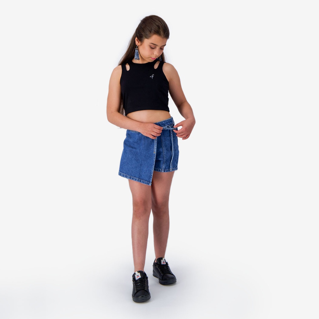Skort fIlle avec noued en jeans