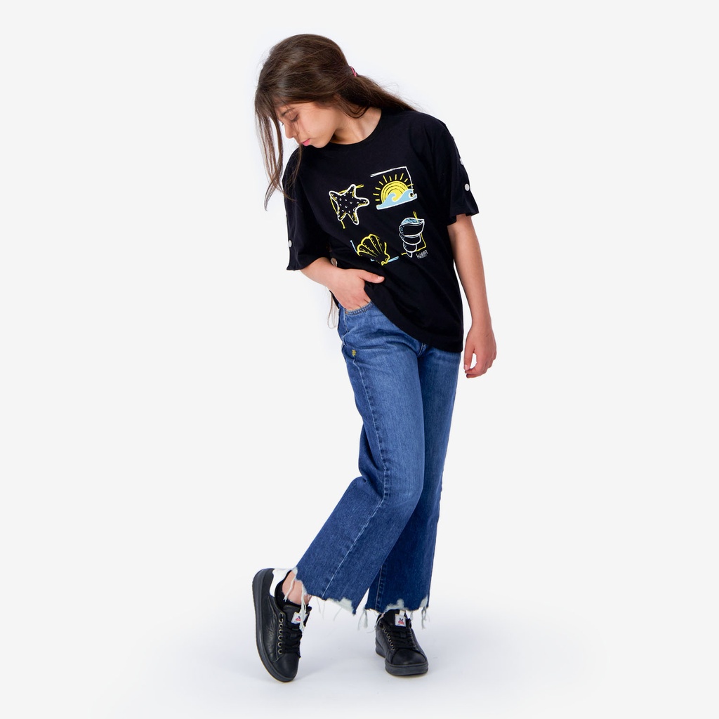 T-shirt fille manches courtes avec boutons pression  COQUILLAGES