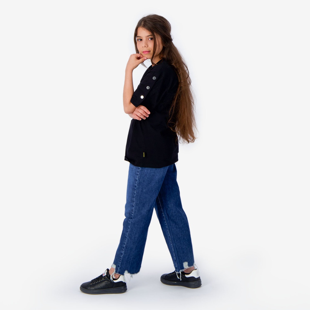 T-shirt fille manches courtes avec boutons pression  COQUILLAGES