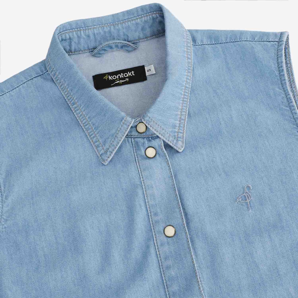 Robe chemise fluide femme sans manche en jeans- CYLINE