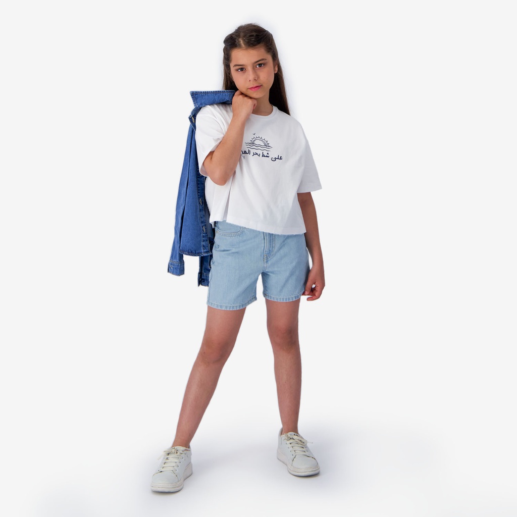 T-shirt sur taille fille manches courtes على شط بحر الهوى
