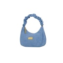 Sac demi lune scrunchie femme en jeans et cuir
