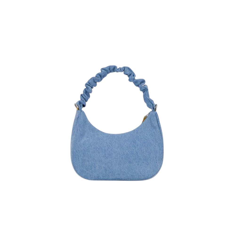 Sac demi lune scrunchie femme en jeans et cuir
