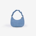 Sac demi lune scrunchie femme en jeans et cuir