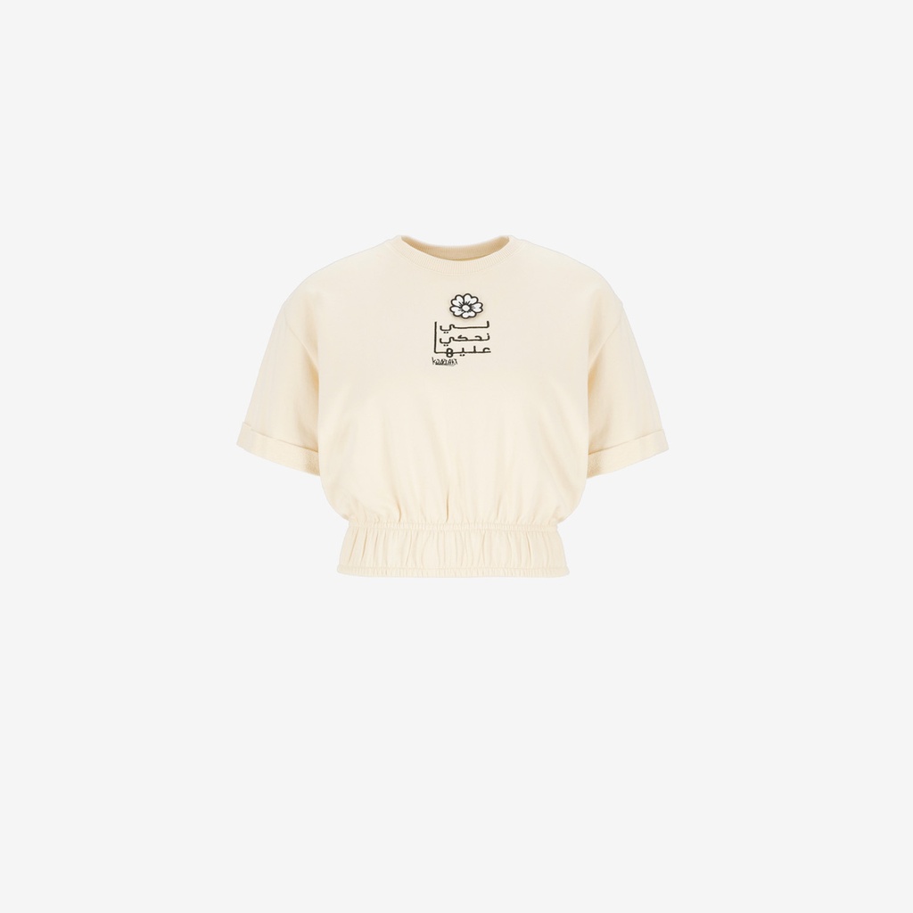 Sweat crop fille manches courte الوردة لي نحكي عليها