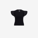 T-shirt côtelé fille manches à volant en chaine et trame