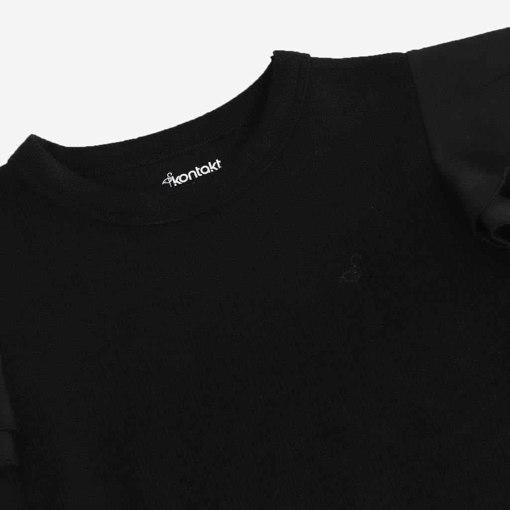 T-shirt côtelé fille manches à volant en chaine et trame