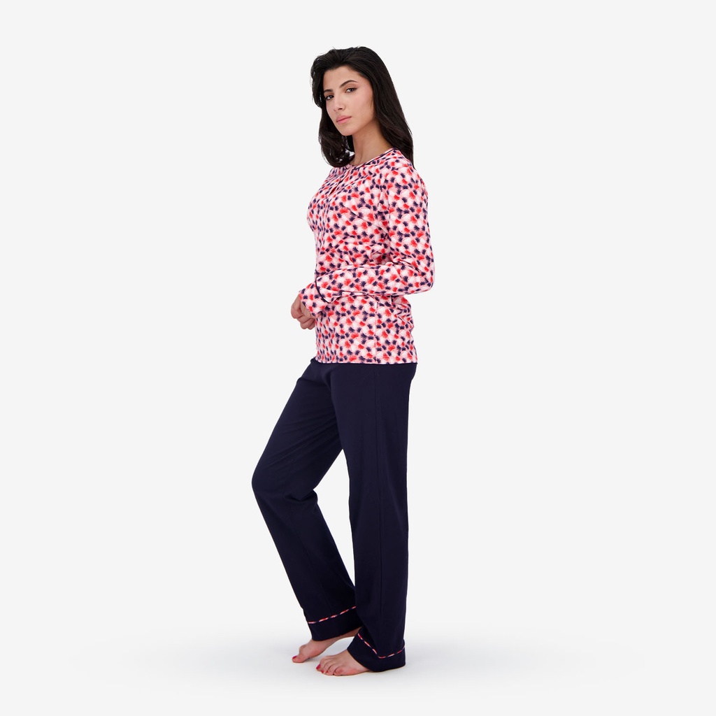 Pyjama femme manches longues avec patte boutonnée