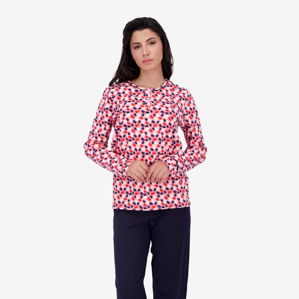 Pyjama femme manches longues avec patte boutonnée